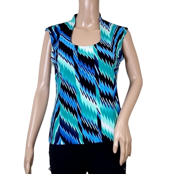 Grace Elements Blue Green Bold Chevron Blouse - Picture 1 of 3